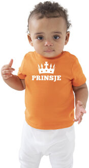 Bellatio Decorations Prinsje met kroon Koningsdag t-shirt oranje baby/peuter voor jongens 54/60 (0-3 maanden) - Feestshirts Multikleur