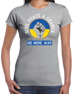 Bellatio Decorations Protest T-shirt voor dames - Oekraine - give peace a chance, no more war - grijs - vrede L