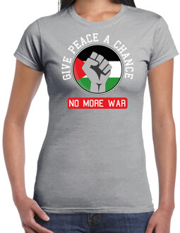 Bellatio Decorations Protest T-shirt voor dames - Palestina - give peace a chance, no more war - grijs - vrede M