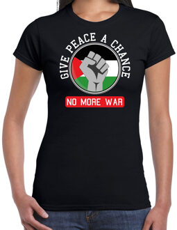 Bellatio Decorations Protest T-shirt voor dames - Palestina - give peace a chance, no more war - zwart - vrede S