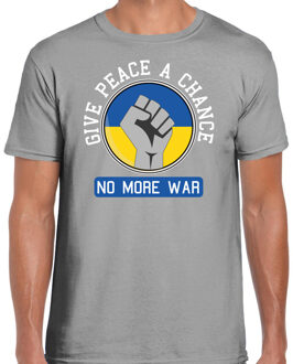 Bellatio Decorations Protest T-shirt voor heren - Oekraine - give peace a chance, no more war - grijs - vrede S