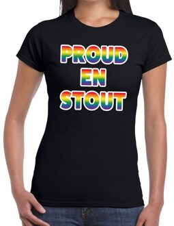 Bellatio Decorations Proud en stout gay pride t-shirt zwart voor dames 2XL