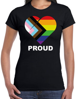 Bellatio Decorations Proud progress pride vlag hartje / LHBT t-shirt zwart voor dames M