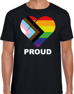Bellatio Decorations Proud progress pride vlag hartje / LHBT t-shirt zwart voor heren L