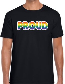 Bellatio Decorations Proud regenboog gay pride shirt zwart voor heren 2XL