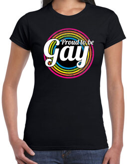 Bellatio Decorations Proud to be gay regenboog cirkel / LHBT t-shirt zwart voor dames 2XL - Feestshirts