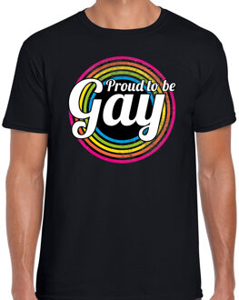 Bellatio Decorations Proud to be gay regenboog cirkel / LHBT t-shirt zwart voor heren 2XL - Feestshirts