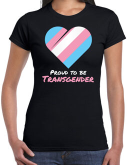 Bellatio Decorations Proud to be transgender pride vlag hartje / LHBT t-shirt zwart voor dames XS