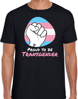 Bellatio Decorations Proud to be transgender - pride vlag vuist - LHBT t-shirt - zwart - voor heren