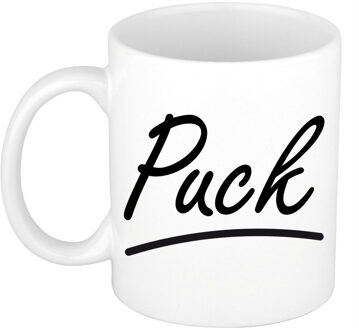 Bellatio Decorations Puck voornaam kado beker / mok sierlijke letters - gepersonaliseerde mok met naam - Naam mokken Multikleur