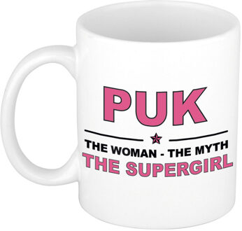 Bellatio Decorations Puk cadeau mok - Woman Myth Supergirl - naam koffiemok - 300 ml - collega - moederdag Oudroze
