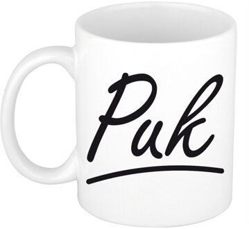 Bellatio Decorations Puk Naam koffiemok - beker - met sierlijke letters - wit - 300 ml - Cadeau - Dames