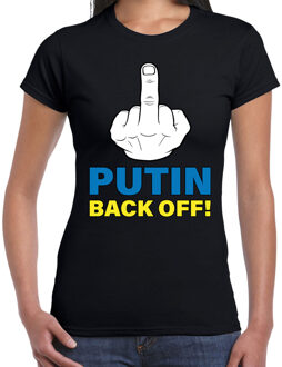 Bellatio Decorations Putin back off / middelvinger t-shirt zwart dames - Oekraine shirt met Oekraiense vlag in letters