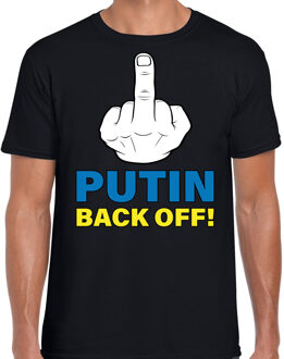 Bellatio Decorations Putin back off / middelvinger t-shirt zwart heren - Oekraine shirt met Oekraiense vlag in letters L