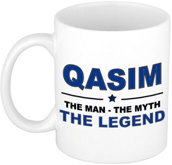Bellatio Decorations Qasim cadeau mok - man myth legend - naam koffiemok / beker - wit en blauw - 300 ml Donkerblauw