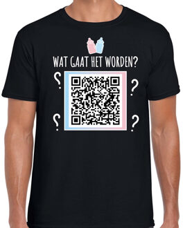 Bellatio Decorations QR code gender reveal t-shirt wat gaat het worden heren zwart - jongen - Gender reveal shirts 2XL