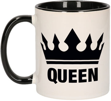 Bellatio Decorations Queen koffiemok - drinkbeker - zwart met wit - 300 ml - keramiek - Voel je de Koningin