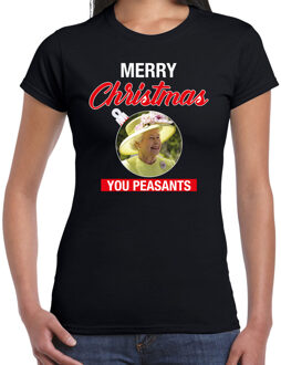 Bellatio Decorations Queen/koningin Merry Christmas peasants fout Kerstshirt zwart voor dames XS