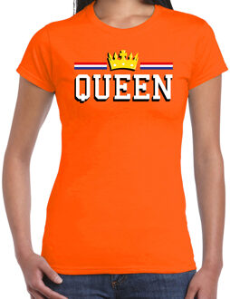 Bellatio Decorations Queen met gouden kroon t-shirt oranje voor dames - Koningsdag shirts 2XL