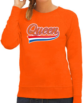 Bellatio Decorations Queen met sierlijke wimpel sweater oranje voor dames - Koningsdag truien 2XL - Feesttruien