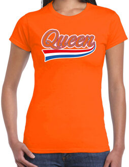 Bellatio Decorations Queen met sierlijke wimpel t-shirt oranje voor dames - Koningsdag shirts 2XL