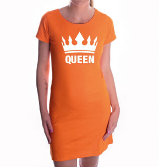 Bellatio Decorations Queen met witte kroon jurk oranje voor dames - Koningsdag - supporters kleding / oranje jurkjes L