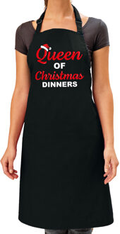 Bellatio Decorations Queen of Christmas dinners Kerst cadeau schort zwart voor dames