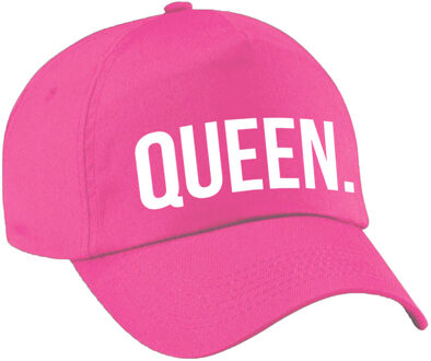 Bellatio Decorations Queen tekst petje - baseball cap - roze - witte bedrukking - voor dames - Koningsdag
