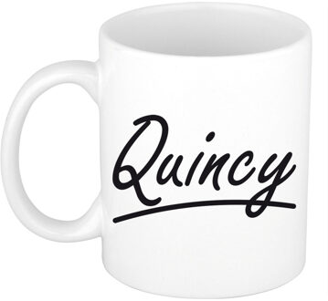 Bellatio Decorations Quincy Naam koffiemok - beker - met sierlijke letters - wit - 300 ml - Cadeau - Dames