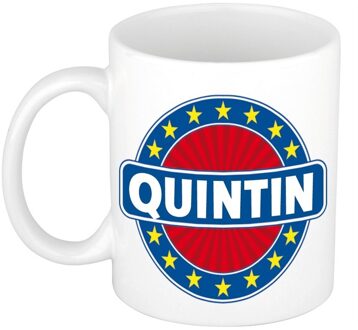 Bellatio Decorations Quintin voornaam koffiemok - beker - wit/blauw - 300 ml - Cadeau - Heren - Collega - Vaderdag