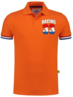 Bellatio Decorations Racing 33 coureur supporter / race fan luxe poloshirt met logo op borst 200 grams oranje voor heren