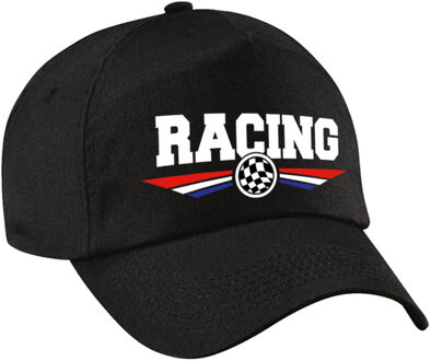 Bellatio Decorations Racing / autosport supporter pet met finish vlag en Nederlandse kleuren zwart voor kinderen - Verkleedhoofddeksels