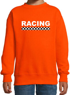 Bellatio Decorations Racing coureur supporter / finish vlag sweater oranje voor kinderen 106/116 (5-6 jaar)