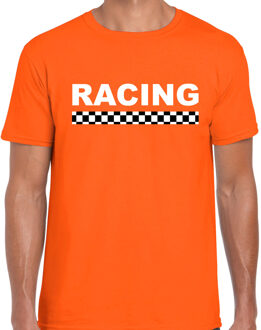 Bellatio Decorations Racing coureur supporter / finish vlag t-shirt oranje voor heren 2XL