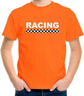 Bellatio Decorations Racing coureur supporter / finish vlag t-shirt oranje voor kinderen 110-116 (XS)