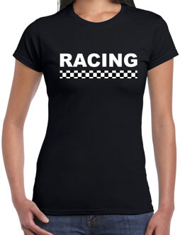 Bellatio Decorations Racing coureur supporter / finish vlag t-shirt zwart voor dames 2XL