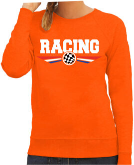 Bellatio Decorations Racing coureur supporter sweater / trui met Nederlandse vlag oranje voor dames M
