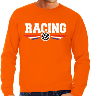 Bellatio Decorations Racing coureur supporter sweater / trui met Nederlandse vlag oranje voor heren M