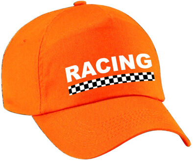 Bellatio Decorations Racing / finish vlag verkleed pet oranje voor dames en heren - Racing team baseball cap - carnaval / kostuum