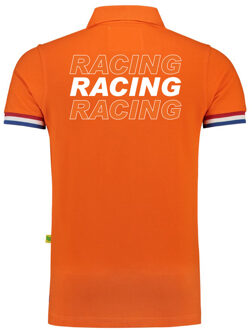 Bellatio Decorations Racing supporter / race fan luxe polo shirt oranje voor heren L - Feestshirts