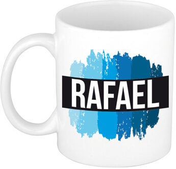 Bellatio Decorations Rafael naam / voornaam kado beker / mok verfstrepen - Gepersonaliseerde mok met naam - Naam mokken Multikleur