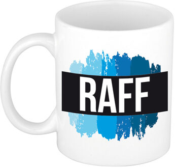 Bellatio Decorations Raff naam cadeau koffie mok - beker - met blauw verfstrepen - Cadeau collega - vaderdag