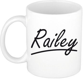 Bellatio Decorations Railey Naam koffiemok - beker - met sierlijke letters - wit - 300 ml - Cadeau - Heren