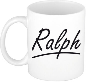 Bellatio Decorations Ralph Naam koffiemok - beker - met sierlijke letters - wit - 300 ml - Cadeau - Heren