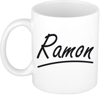 Bellatio Decorations Ramon Naam koffiemok - beker - met sierlijke letters - wit - 300 ml - Cadeau - Heren