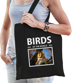 Bellatio Decorations Ransuil tasje zwart volwassenen en kinderen - birds of the world kado boodschappen tas
