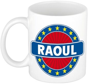 Bellatio Decorations Raoul voornaam koffiemok - beker - wit/blauw - 300 ml - Cadeau - Heren - Collega - Vaderdag