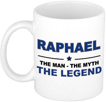 Bellatio Decorations Raphael cadeau mok - man myth legend - naam koffiemok / beker - wit en blauw - 300 ml Donkerblauw