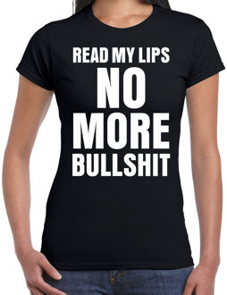Bellatio Decorations Read my lips NO MORE bullshit t-shirt zwart dames - fun / tekst shirt - foute shirts voor vrouwen S