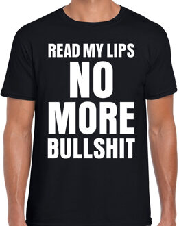 Bellatio Decorations Read my lips NO MORE bullshit t-shirt zwart heren - fun / tekst shirt - foute shirts voor mannen L